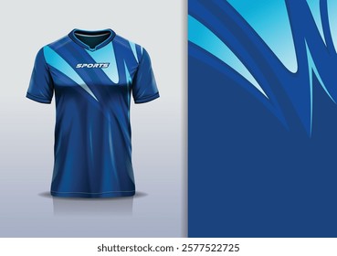 T-shirt mockup abstract curve line sport jersey design for football, soccer, racing, esports, running, in blue navy color