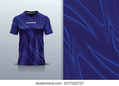 T-shirt mockup abstract curve line sport jersey design for football, soccer, racing, esports, running, in blue navy color