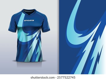 T-shirt mockup abstract curve line sport jersey design for football, soccer, racing, esports, running, in blue navy color