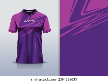 T-shirt mockup abstract curve line sport jersey design for football, soccer, racing, esports, running, in purple color