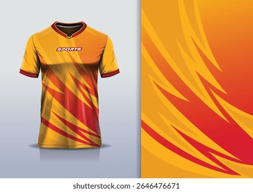 T-shirt mockup abstrato curva linha flash jersey design para futebol, futebol, corrida, esportes, corrida, em cor vermelho amarelo