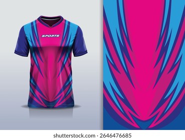 T-shirt mockup abstrata curva linha flash jersey design para futebol, futebol, corrida, esportes, corrida, em cor azul marinho rosa