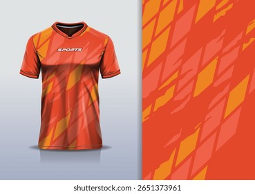 T-shirt mockup com abstrata linha de tarja de diamante design de camisa de esporte para futebol, futebol, corrida, esportes, corrida, em cor amarelo alaranjada