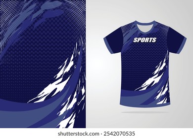 Maqueta de camiseta abstracta escamas deporte jersey diseño para las carreras de fútbol corriendo blanco azul a color