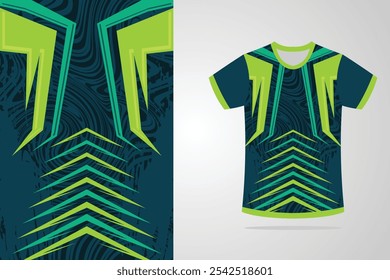 Diseño abstracto del jersey del deporte de las escamas de la maqueta de la camiseta para correr de las carreras de fútbol, verde y azul