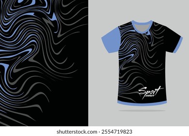 Tshirt mockup abstract flakes sport jersey design for football racing running in black and blue a color	