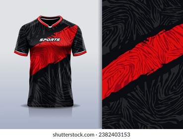 Tshirt mockup abstract grunge camouflage sport jersey design for football soccer, racing, esports, running, black red color