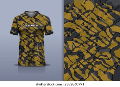 Tshirt mockup abstract grunge camouflage sport jersey design for football soccer, racing, esports, running, gold color