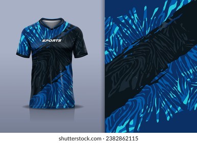 Tshirt mockup abstract grunge camouflage sport jersey design for football soccer, racing, esports, running, blue black color
