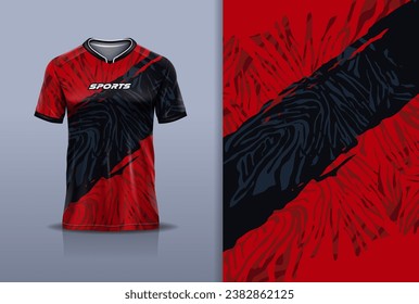 Tshirt mockup abstracto camuflaje deportivo diseño jersey para fútbol, carreras, deportes, correr, color rojo negro