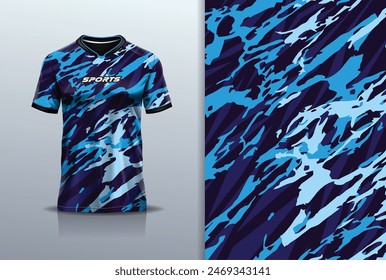 Diseño abstracto del jersey del deporte de la textura del mármol del grunge de la maqueta de la camiseta para el fútbol, carreras, deportes electrónicos, correr, color azul	