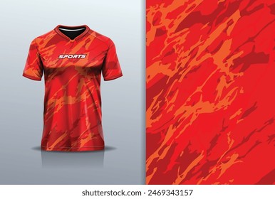 Diseño abstracto del jersey del deporte de la textura del mármol del grunge de la maqueta de la camiseta para el fútbol, carreras, deportes electrónicos, correr, color rojo	