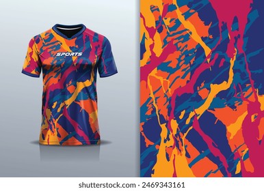 Tshirt mockup abstract grunge marble texture sport jersey design for football soccer, racing, esports, running, blue orange color	