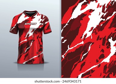 Tshirt mockup abstract grunge marble texture sport jersey design for football soccer, racing, esports, running, red white color	