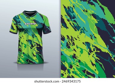 Tshirt mockup abstract grunge marble texture sport jersey design for football soccer, racing, esports, running, green black color	