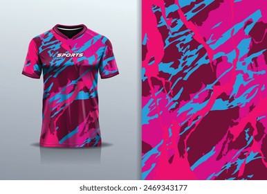 Tshirt mockup abstract grunge marble texture sport jersey design for football soccer, racing, esports, running, blue pink red color	