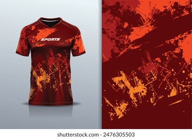 Tshirt mockup abstract grunge marble texture sport jersey design for football soccer, racing, esports, running, red color