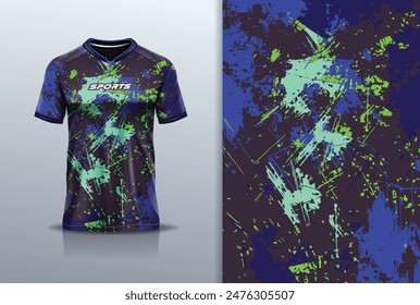 Tshirt mockup abstract grunge marble texture sport jersey design for football soccer, racing, esports, running, blue color