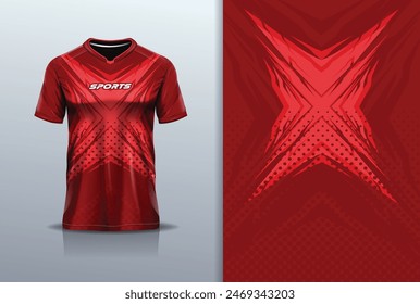 Tshirt mockup abstract grunge polka dots sport jersey design for football soccer, racing, esports, running, red color	