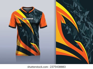 Tshirt mockup abstract grunge sport jersey design for football soccer, racing, esports, running, orange yellow color