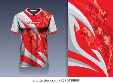 Tshirt mockup abstract grunge sport jersey design for football soccer, racing, esports, running, red white color