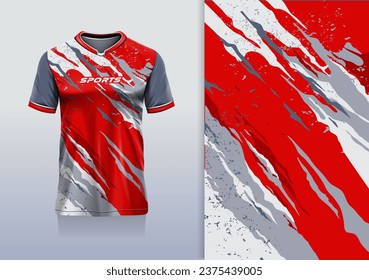 Tshirt mockup abstract grunge sport jersey design for football soccer, racing, esports, running, red white color