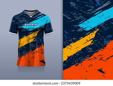 Tshirt mockup abstract grunge sport jersey design for football soccer, racing, esports, running, red blue color