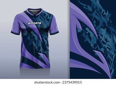 Tshirt mockup abstract grunge sport jersey design for football soccer, racing, esports, running, purple color