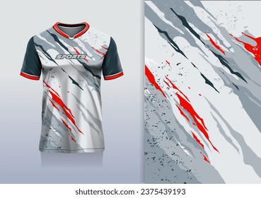 Tshirt mockup abstract grunge sport jersey design for football soccer, racing, esports, running, red white color