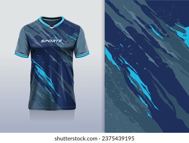 Tshirt mockup abstract grunge sport jersey design for football soccer, racing, esports, running, blue color