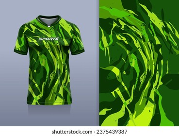 Tshirt mockup abstract grunge sport jersey design for football soccer, racing, esports, running, green color