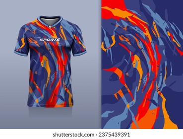 Tshirt mockup abstract grunge sport jersey design for football soccer, racing, esports, running, red orange color