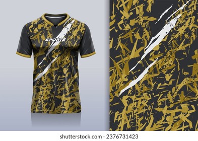 Tshirt mockup abstract grunge  sport jersey design for football soccer, racing, esports, running, gold color