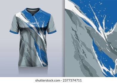 Tshirt mockup abstract grunge sport jersey design for football soccer, racing, esports, running, blue color