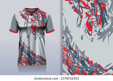 Tshirt mockup abstract grunge sport jersey design for football soccer, racing, esports, running, gray red color