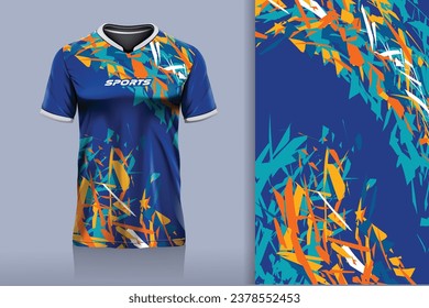 Tshirt mockup abstract grunge sport jersey design for football soccer, racing, esports, running, blue yellow color