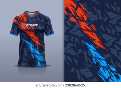 Tshirt mockup abstract grunge sport jersey design for football soccer, racing, esports, running, blue red color