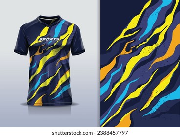 Tshirt mockup abstract grunge sport jersey design for football soccer, racing, esports, running, blue yellow color