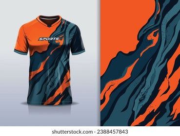 Tshirt mockup abstract grunge sport jersey design for football soccer, racing, esports, running, orange black color