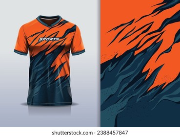 Tshirt mockup abstract grunge sport jersey design for football soccer, racing, esports, running, orange color