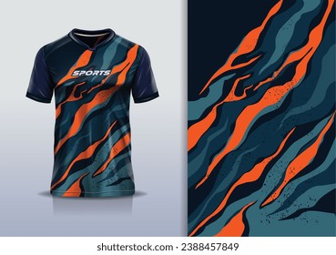 Tshirt mockup abstract grunge sport jersey design for football soccer, racing, esports, running, orange black color