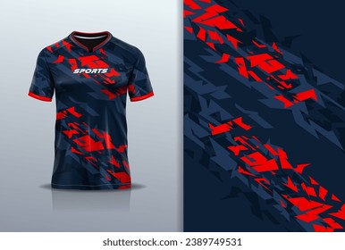 Tshirt mockup abstract grunge sport jersey design for football soccer, racing, esports, running, red color