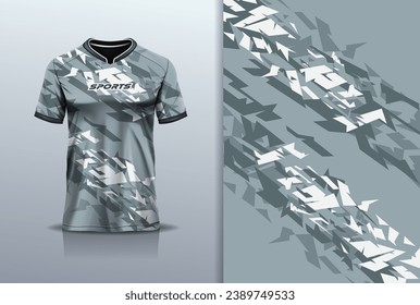 Tshirt mockup abstract grunge sport jersey design for football soccer, racing, esports, running, gray color