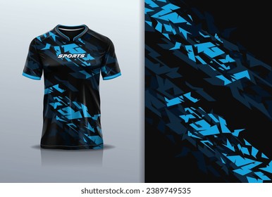 Tshirt mockup abstract grunge sport jersey design for football soccer, racing, esports, running, blue color