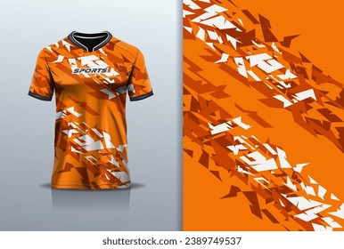 Tshirt mockup abstract grunge sport jersey design for football soccer, racing, esports, running, orange color