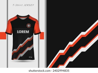 T-shirt mockup with abstract grunge sport jersey design for football, soccer, racing, esports, running, in red and black color