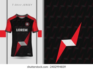 T-shirt mockup with abstract grunge sport jersey design for football, soccer, racing, esports, running, in red and black color