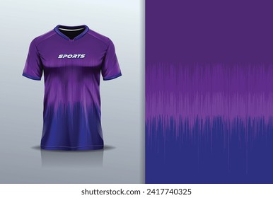 T-shirt mockup with abstract grunge sport jersey design for football, soccer, racing, esports, running, in gradation purple blue color