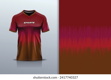 T-shirt mockup with abstract grunge sport jersey design for football, soccer, racing, esports, running, in gradation red color