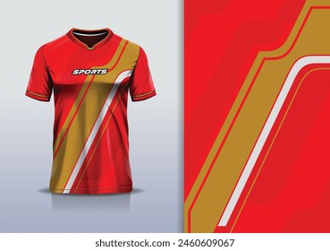 Tshirt mockup abstract grunge sport jersey design for football soccer, racing, esports, running, red gold color